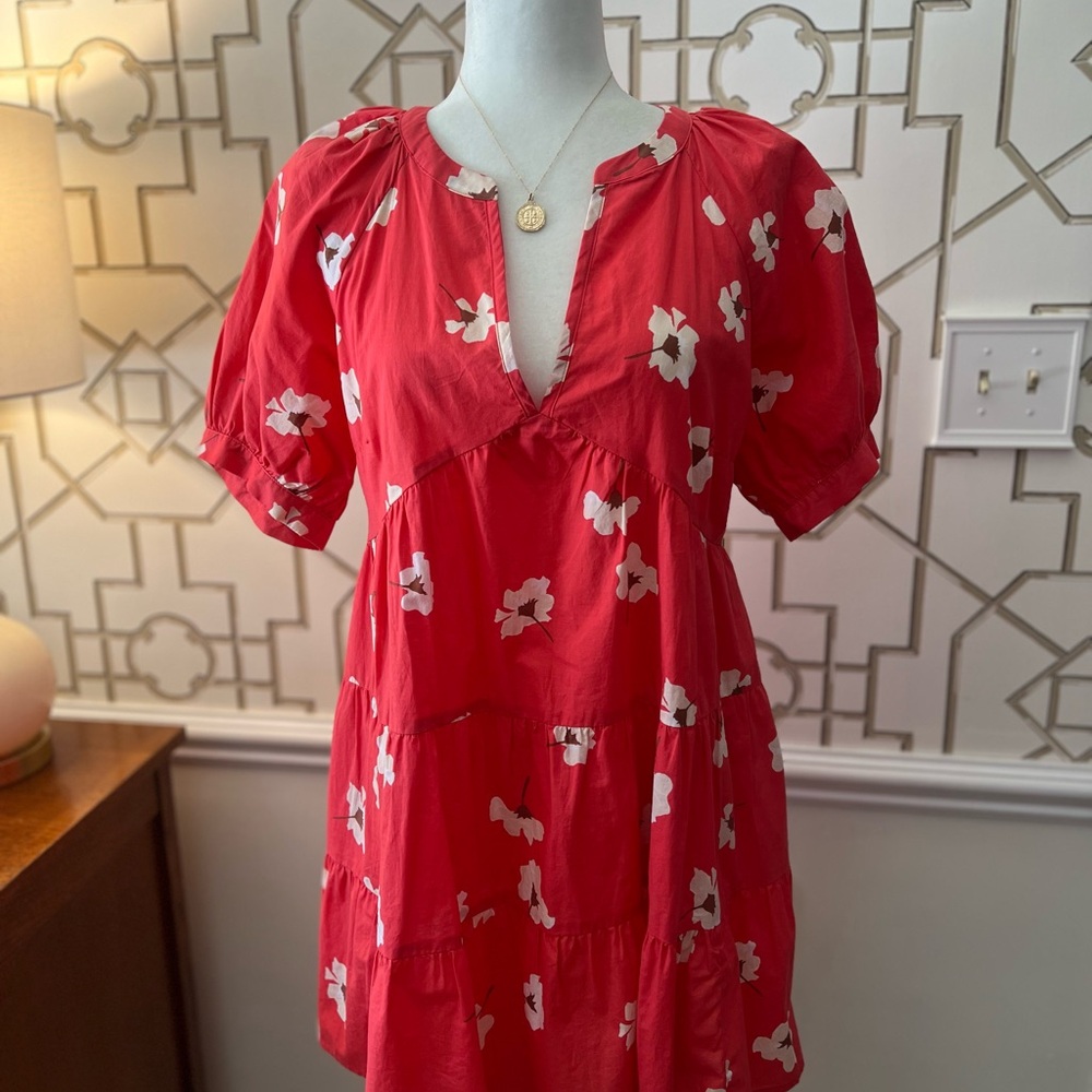 Red Floral Dress with White Accents